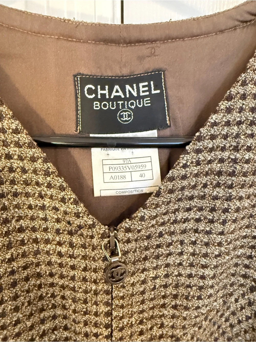 CHANEL Olive Brown Textured Knit Midi Dress